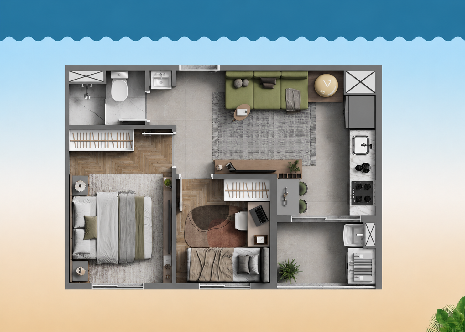 Planta 34,35m² com terraço