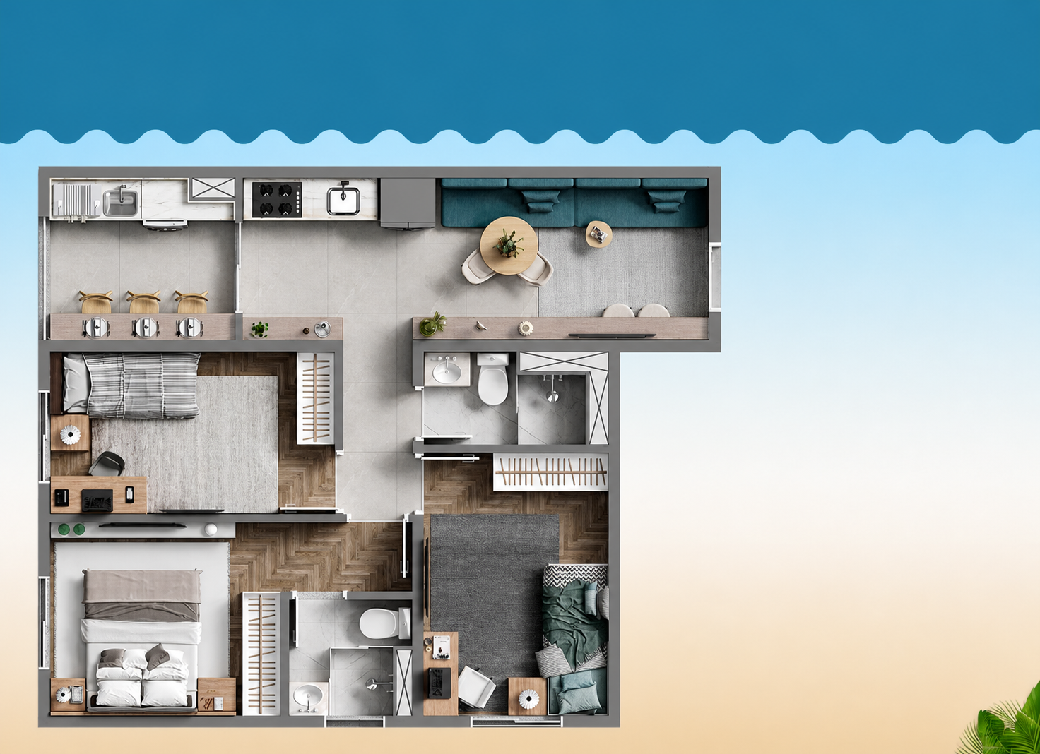 Planta 55,89m² com suíte
